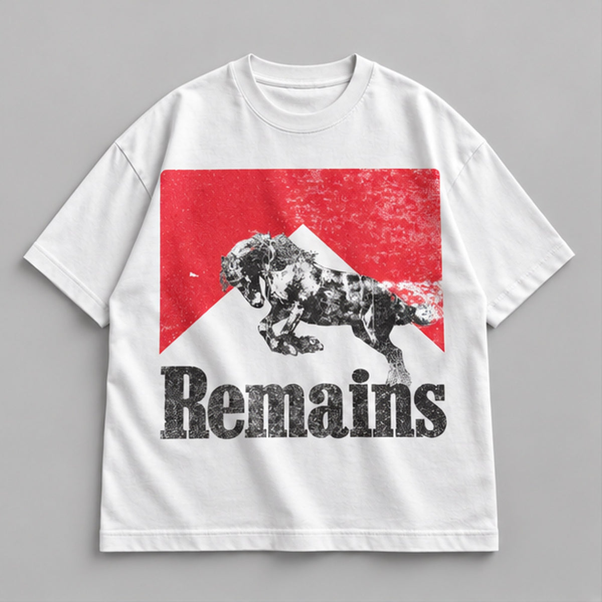 R-Y0H Non-Smoker Oversized Tee – white with black and red horse graphic