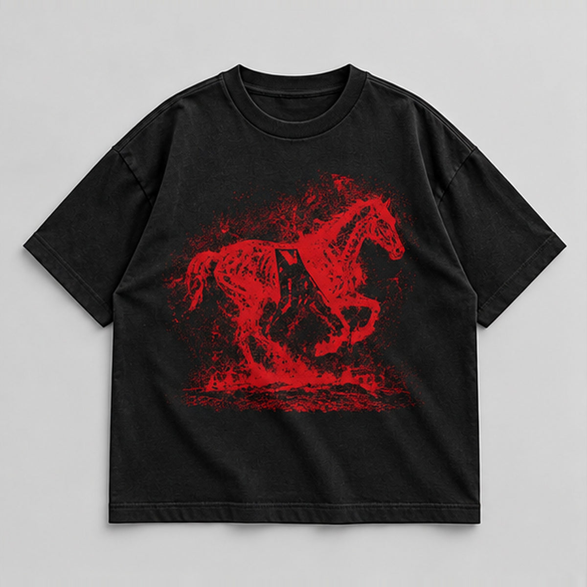 R-Y0H Runner Oversized Tee – black with red running horse